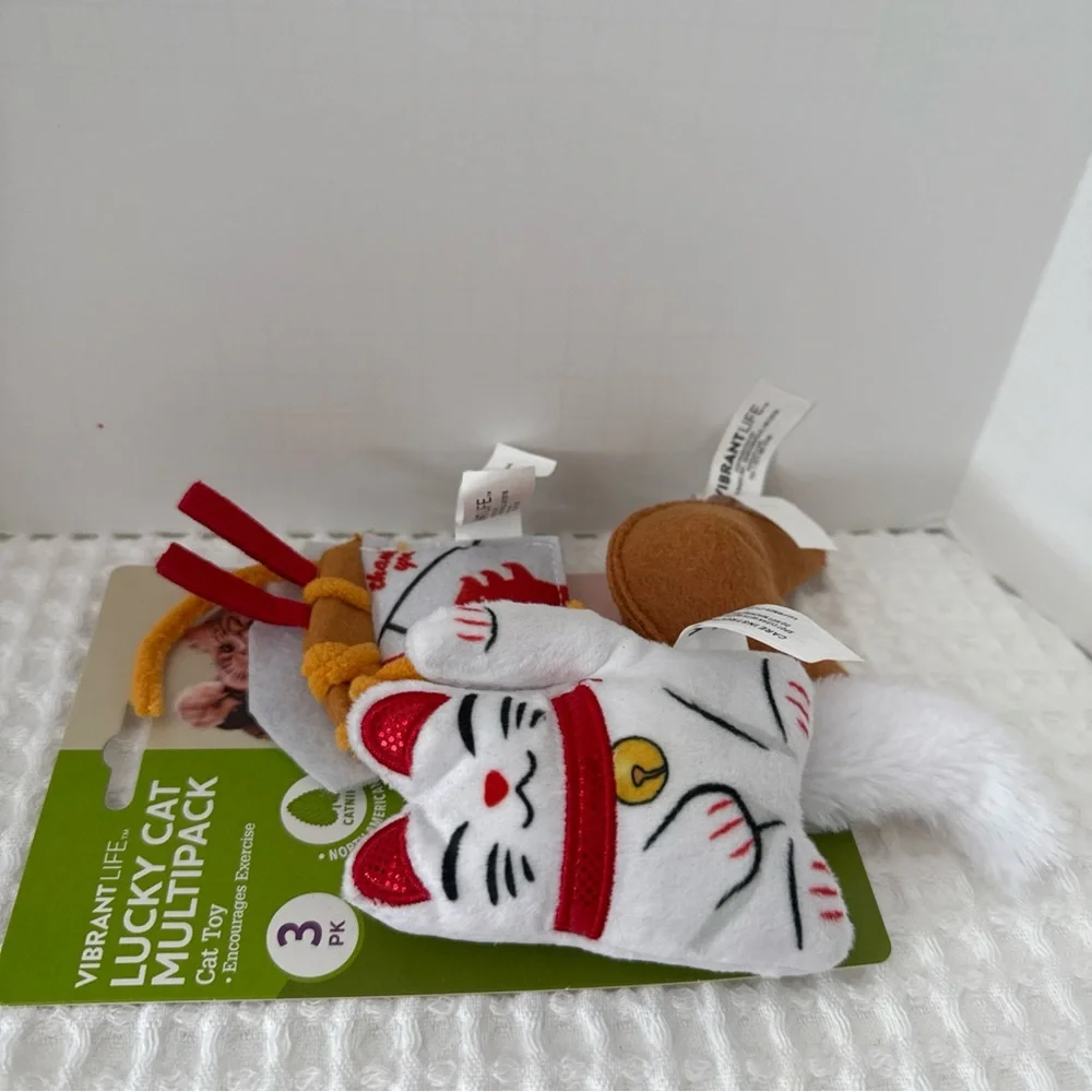 Vibrant Lucky Cat Toy Multipack - White, Red, Brown